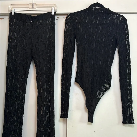 ZARA Black Lace Bodysuit and Pants Set - Picture 4 of 9